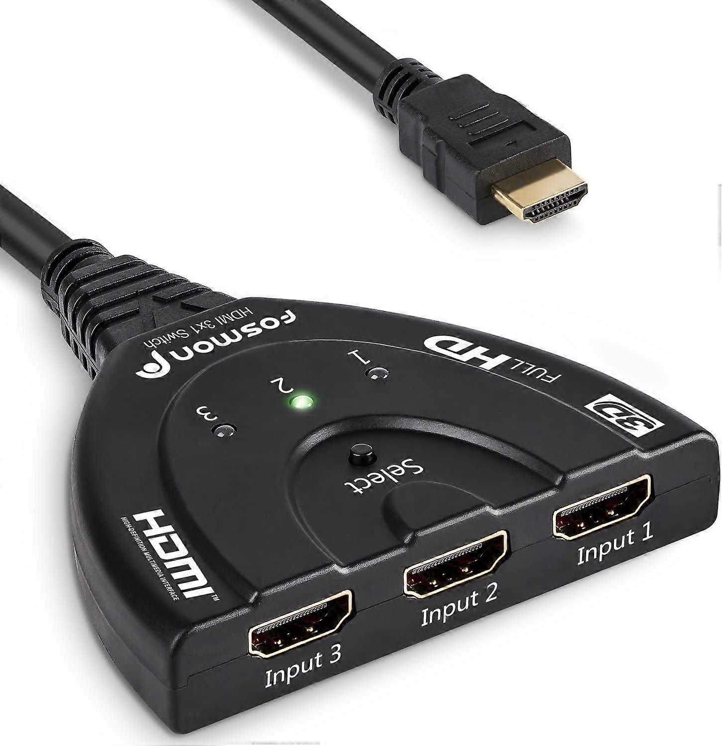 Nirvana 3-Port HDMI Switch with Full HD 1080p Coiled Cable