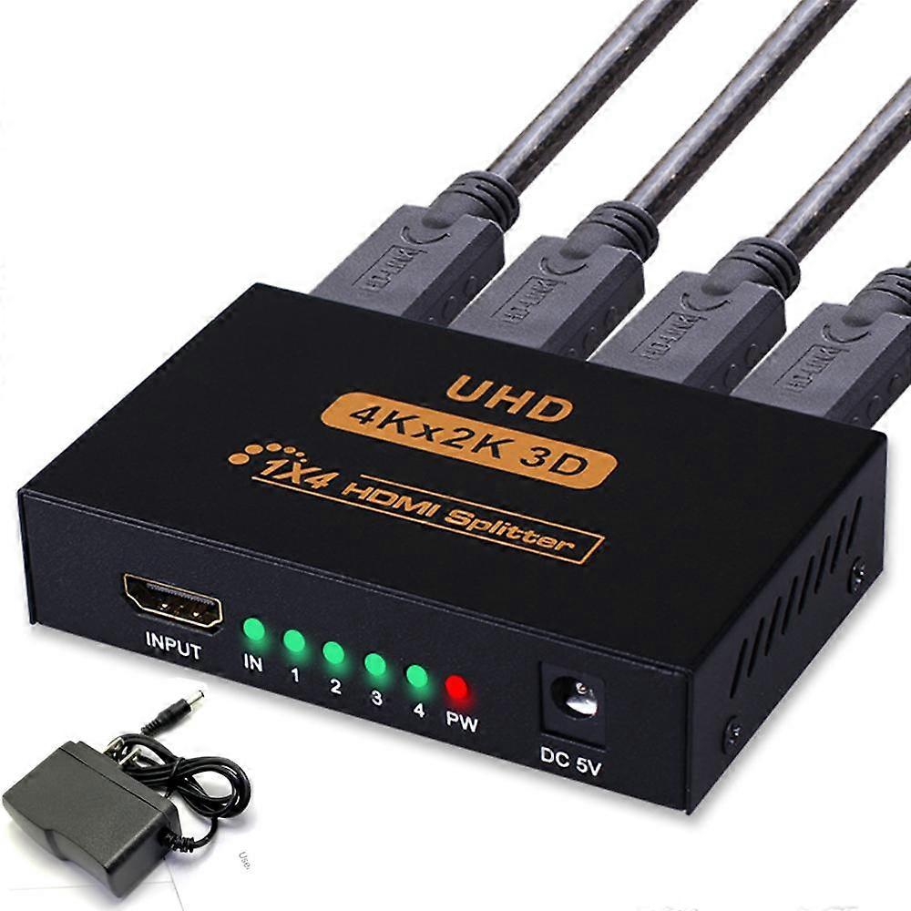 4K HDMI Splitter 1 Input 4 Output - Supports High-Definition Monitors, 3D TVs, and Computer Display Split Screen