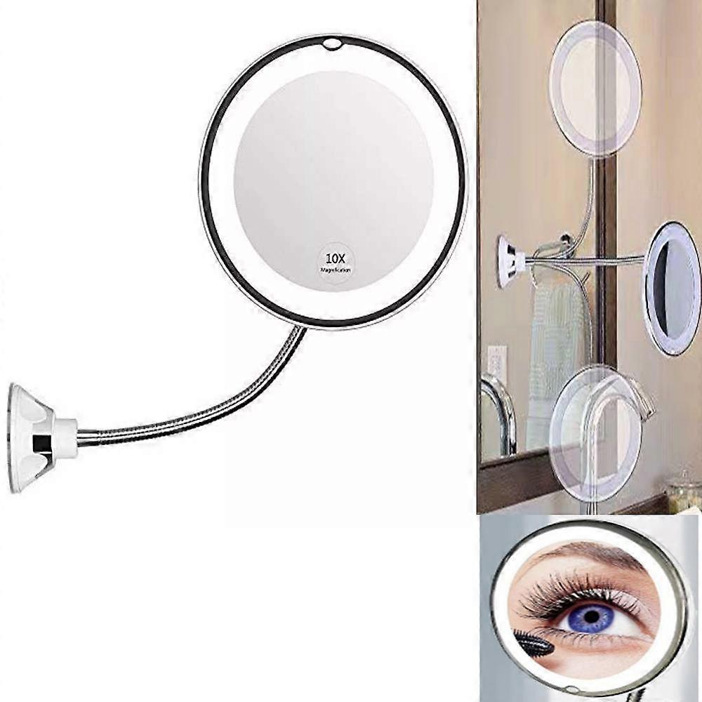 Flexible Gooseneck 8" 10x Magnifying Led Lighted Mirror Illuminated ,bathroom Vanity Mirror With Strong Suction Cup, 360 Degree rotation