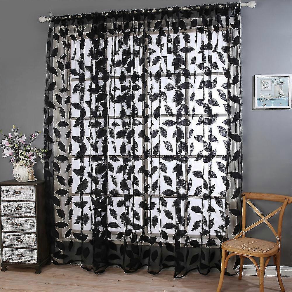 2pcs Leaf Tulle Door Window Curtain Drape Panel Sheer Scarf Valances