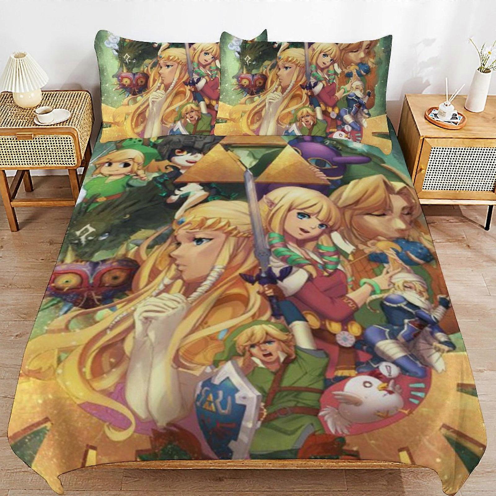x199 The Legend of Zelda Comforter Set 3 Pieces Quilt Cover Set Soft Bedding Sets for All Seasons (1 Comforter 2 Pillowcases) hb199