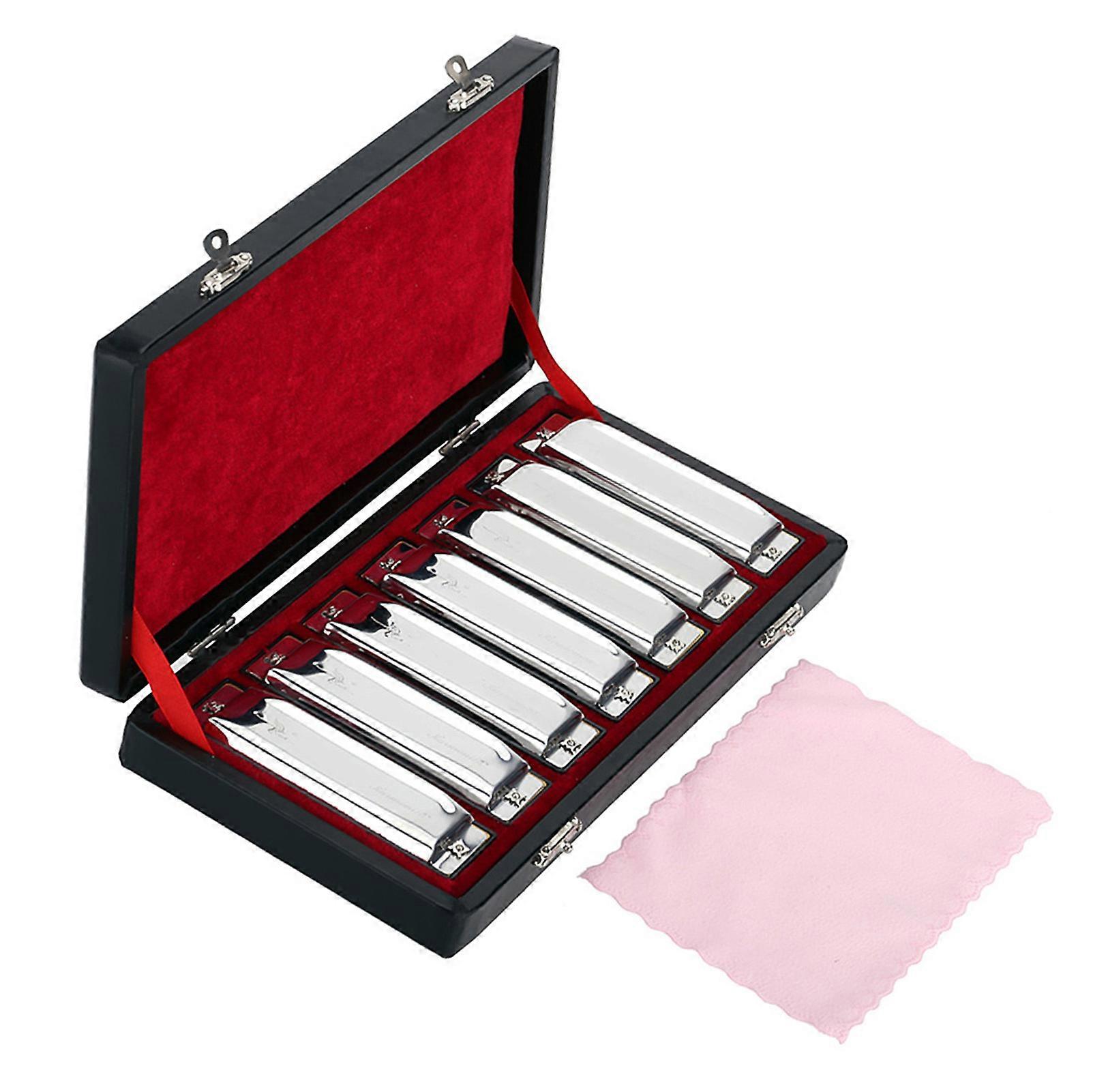 SWAN Harmonica 10 Holes Harp Blues Harp Blues Harmonica Diatonic Harmonica Set 7 Piece (A-G) W/ Exquisite Box + Wipes
