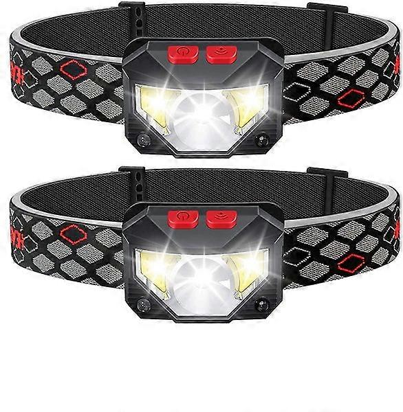 Led Rechargeable Headlamp,2-pack Waterproof Flashlight Motion Sensor Control Hea