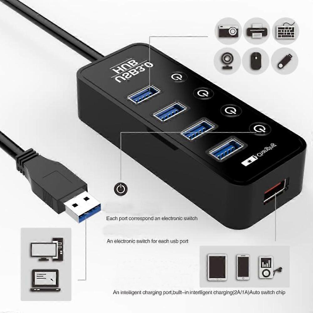 USB Data Hub 3.0 Splitte t with Individual On/Off Switches