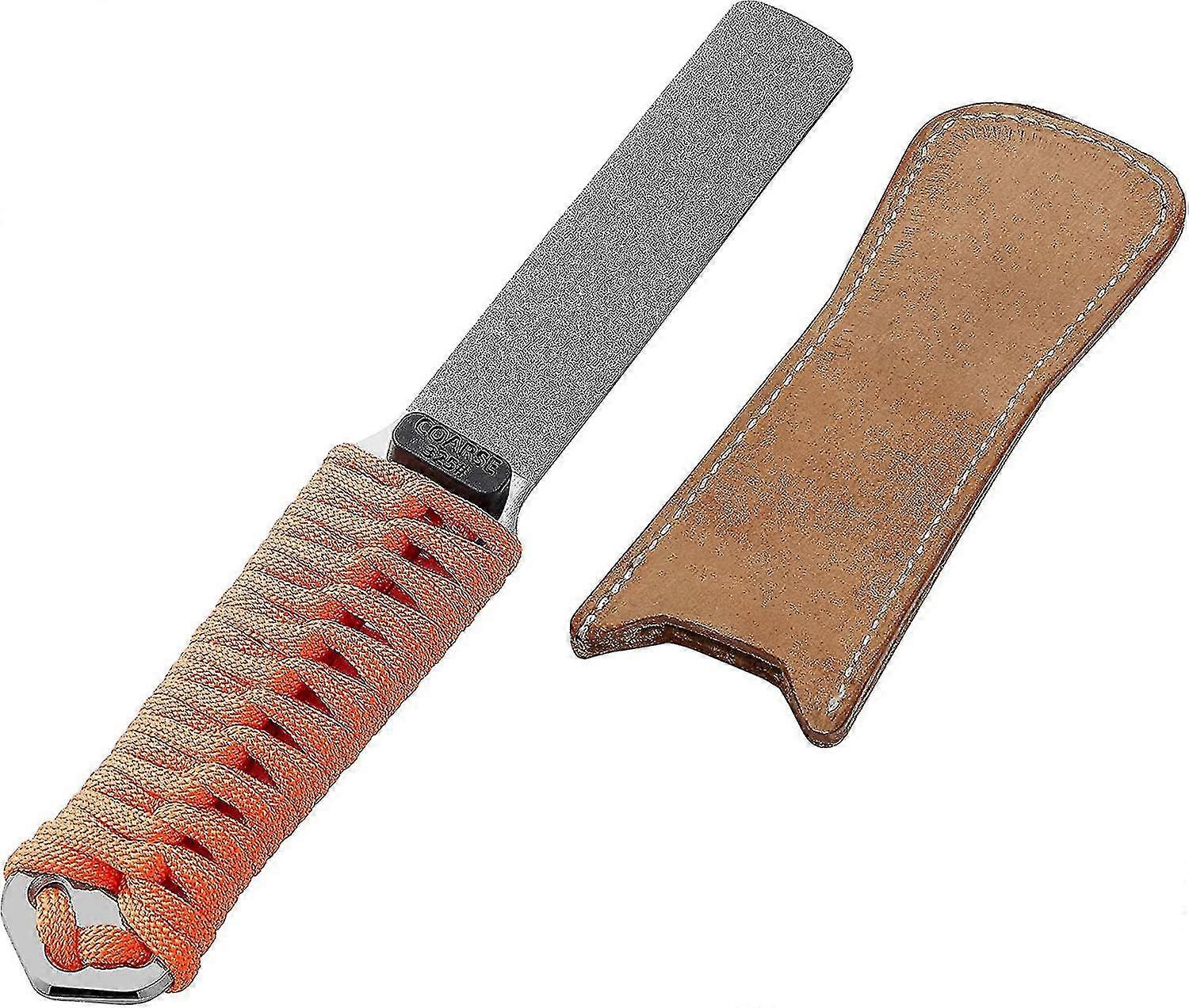 181n Dual-grit Diamond Sharpening Stone With Genuine Leather Strop, Tool Sharpener For Sharpening Knife, Garden Shears, Ax And All Blade Edge