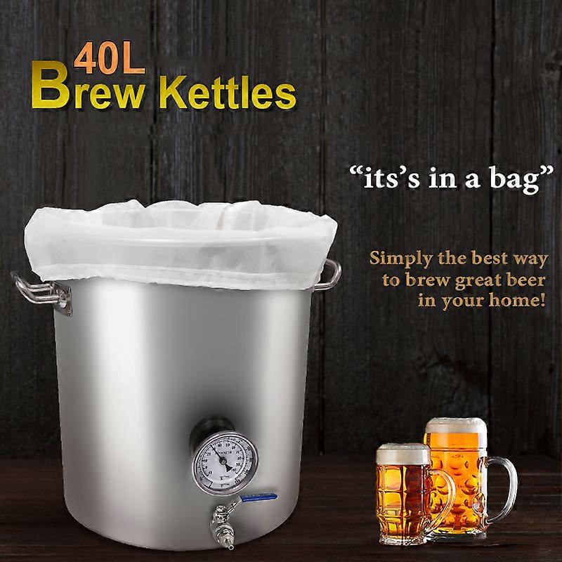 Brew Kettle for Homebrewing, 40L Stainless Steel Brew Pots & Boil Kettles with Weldless Thermometer All Grain Brew Filter Bag