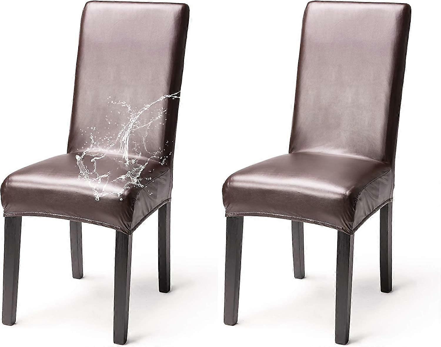 2-delad stolsöverdrag Konstläder Vattentät Elegant Stretch Stolsöverdrag Hög rygg Matsal Bankett, Brun