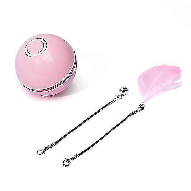 Smart Cat Toys Ball Interactive Catnip Usb Rechargeable Toys For Cats Automatic Colorful Led Feather Bells Toys Goods For Cat Pink