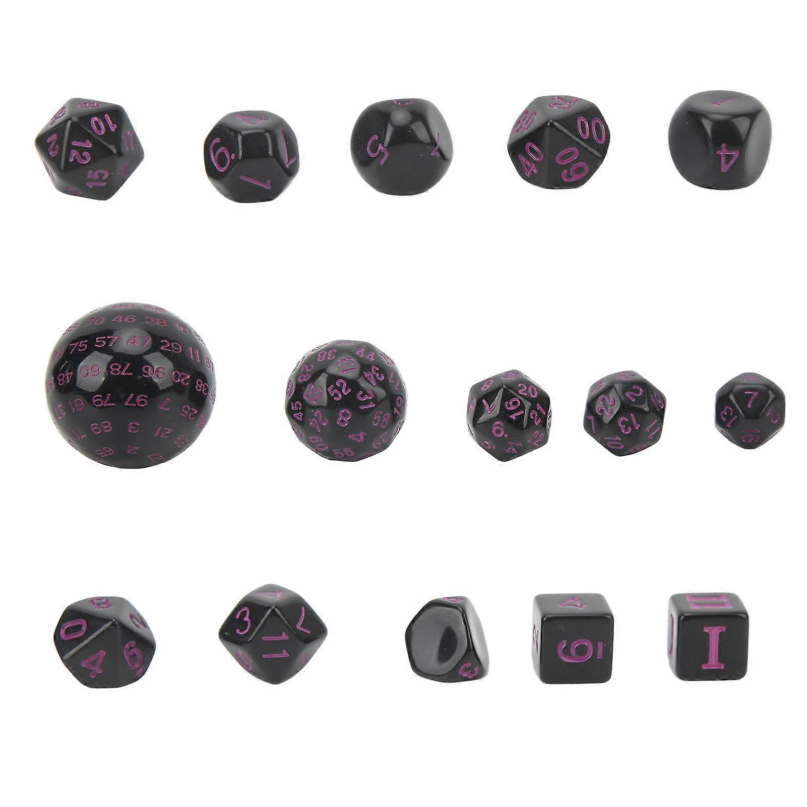 15Pcs Polyhedral Dice Set Acrylic D3 to D100 Table Gaming Dices for Role Playing Table Games Party Supplies Black and Purple Words