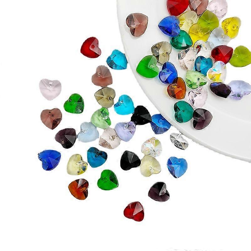 100pcs Diy Beaded Acrylic Heart Flat Beads Round Loose Beads Multicolour
