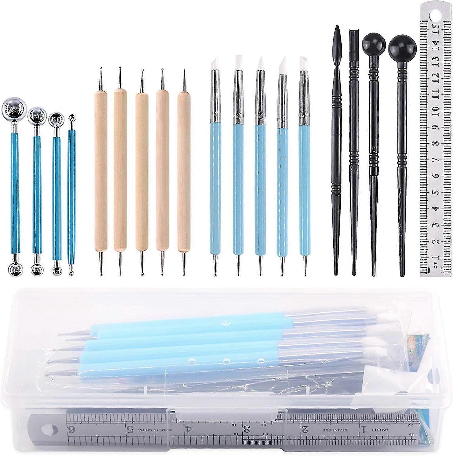 19 Pcs Polymer Modeling Clay Sculpting Tools With Dotting Pen, Silicone Tips, Ball Stylus, Sculpture Needle,pottery Ceramic Clay Indentation Tools Set