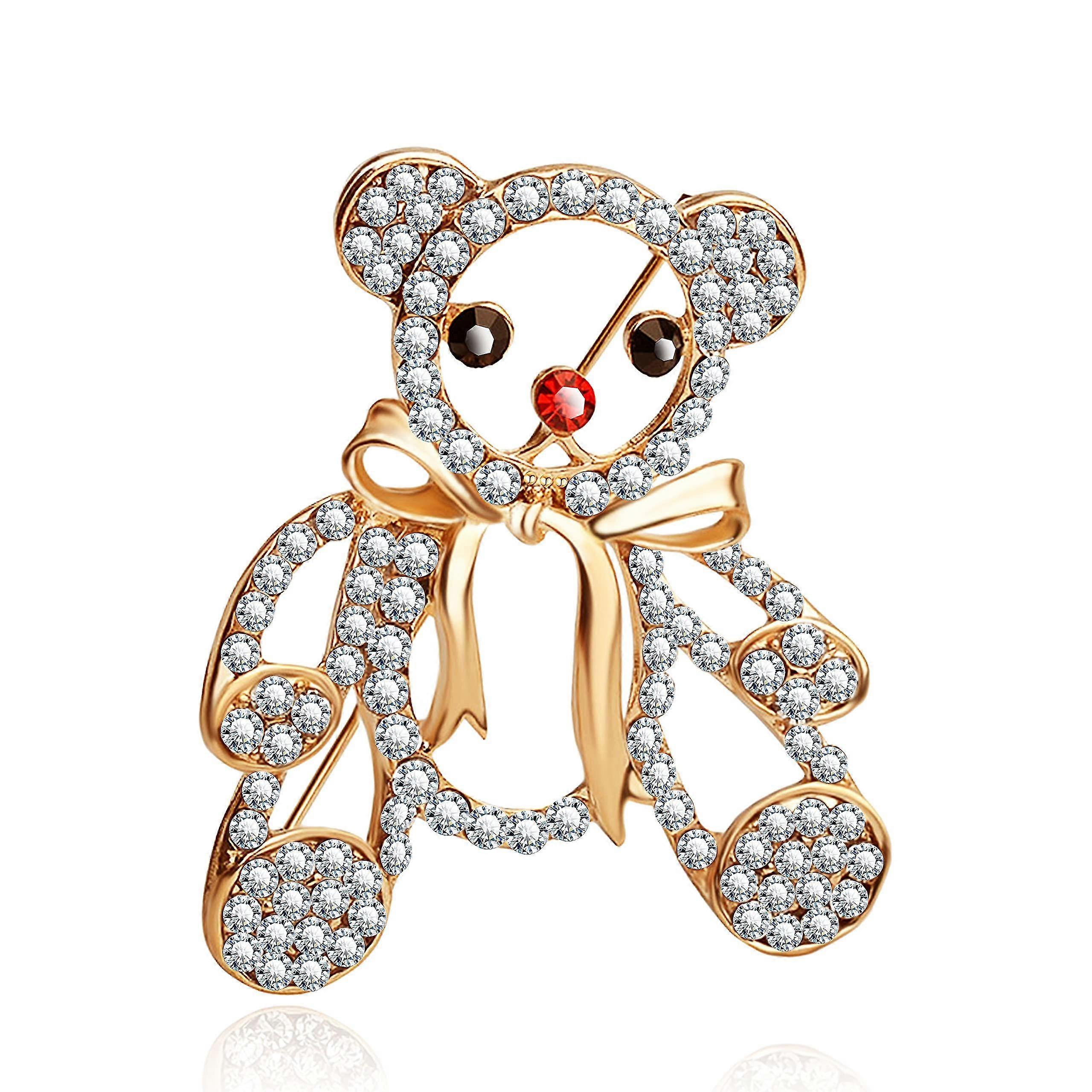 Cute Teddy Bear With Clear Rhinestone Bowknot Brooch Pin