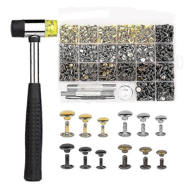 480 Set Leather Rivets Kit 4 Colors Double Cap Rivets 3 Sizes Rivets For Leather With Rubber Hammer