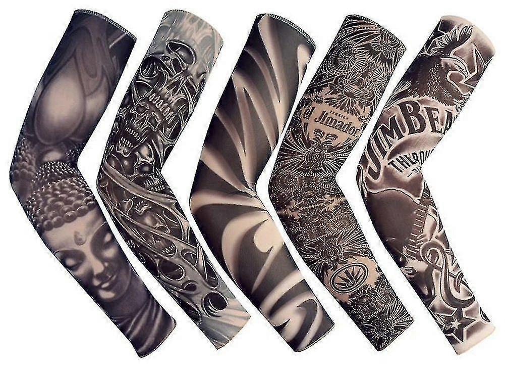 5 Paires Temporaire Faux Slip On Tatouage Bras Manche Cyclisme Basket-ball Pare-soleil Manchette pour Hommes Femmes