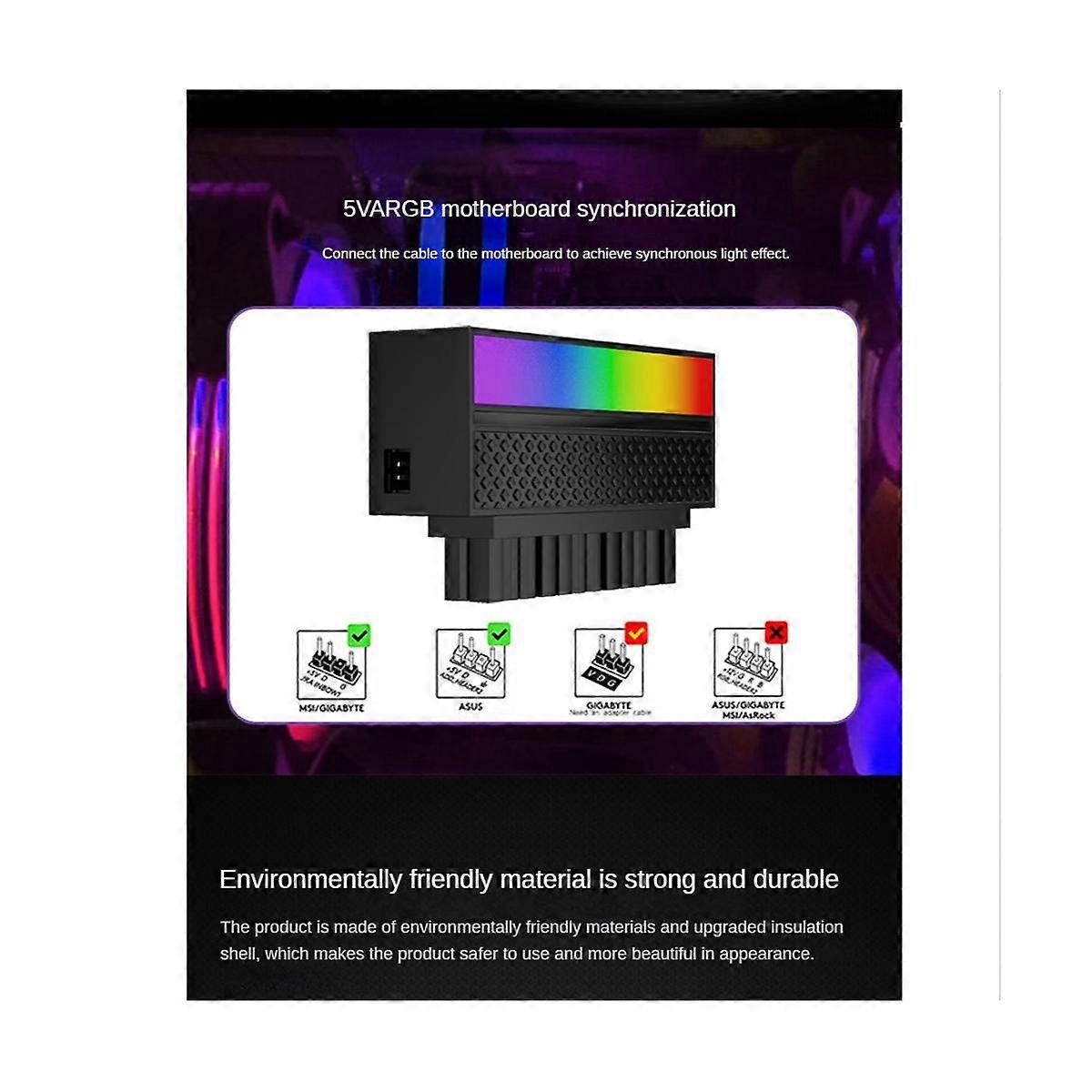 ATX 24 Pin to Adapter 5V 3-Pin ARGB Motherboard Power Supply Cable Modular DIY Mounting Accessessor