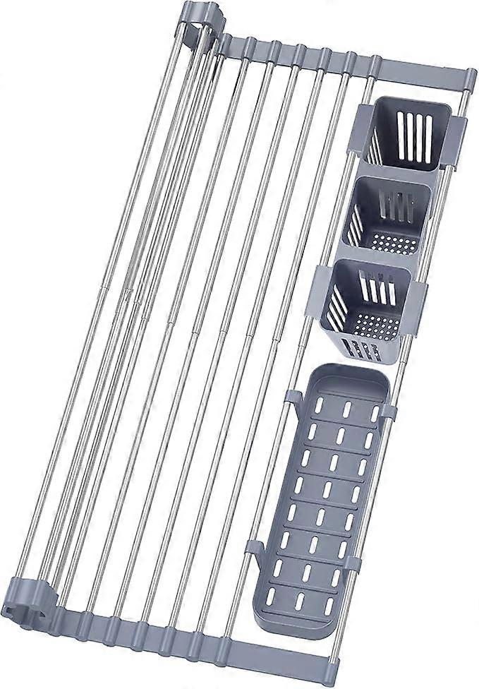 Retractable roll up dish drying rack Storage basket Drain rack
