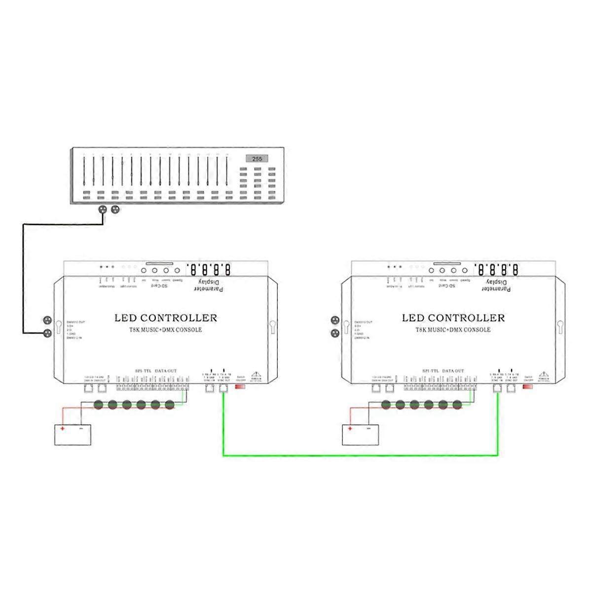 T8K Music + DMX-Konsole 8-Kanal-Anschluss mit Mikrofoneingang / Aux in SPI-TTL LED-Streifenlicht-Controller für WS2811 WS2812B EU-STECKER