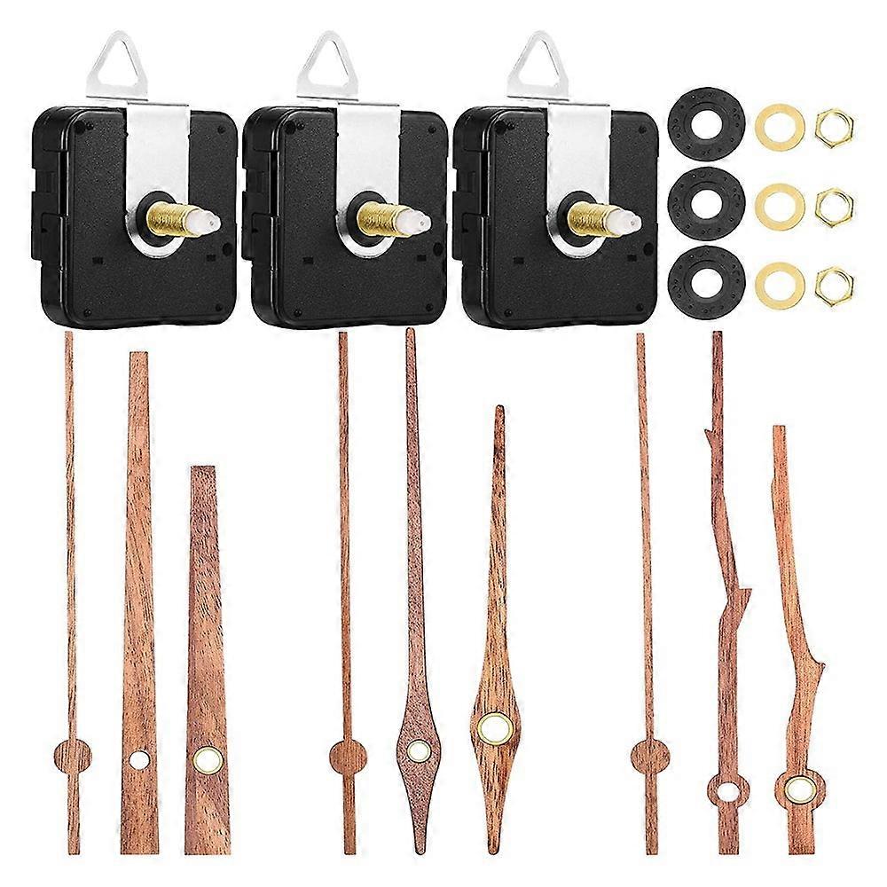 3 Pcs Quartz Clock Movement Mechanism Parts with 3 Types of Walnut Wood Clock Hands Clock Accessories for Clock Repair