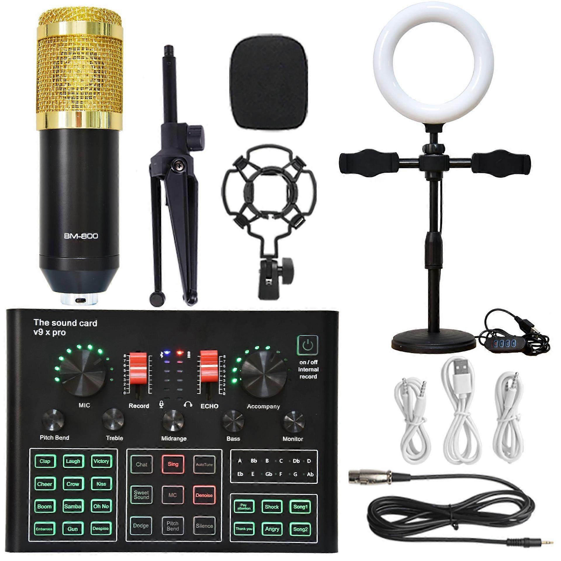 Professional tuning studio sound card - Black Gold microphone live sound card set with fill light
