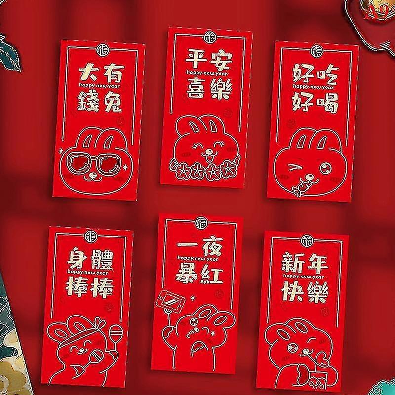 6pcs Chinese Red Envelopes Red Packet For New Year Blessing 2023 Year Of Rabbit
