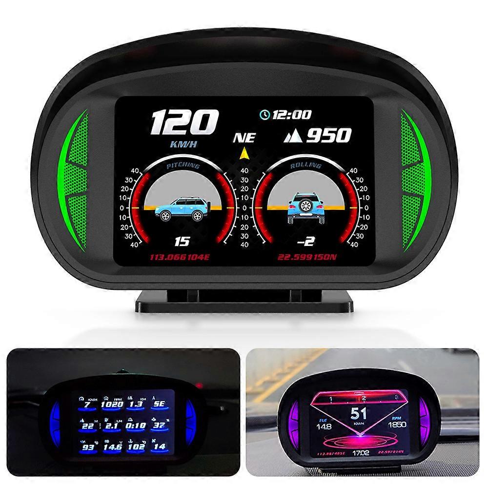 Overspeed Alarm Security Alarm P2 Dual System HUD Turbo Brake Test Car Head Up Display OBD2 GPS Speedometer Slope Tilt Meter