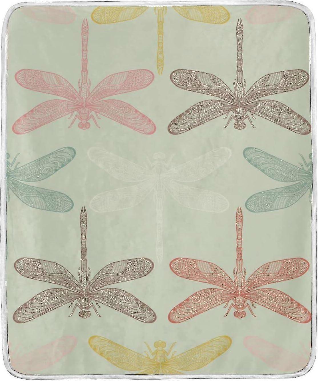 Dragonflies Seamless Pattern Fuzzy Throw Blanket, Lightweight Microfiber Bed Blanket, Warm Soft Blankets and Throws UYNCids10816