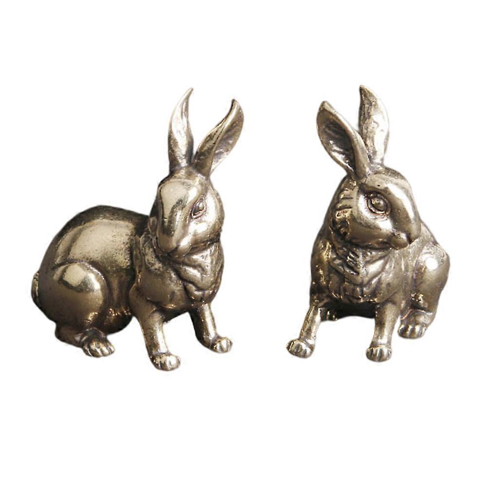 2Pcs Mini Brass Rabbit Adornment Exquisite Rabbit Model Desktop Small Rabbit Decor