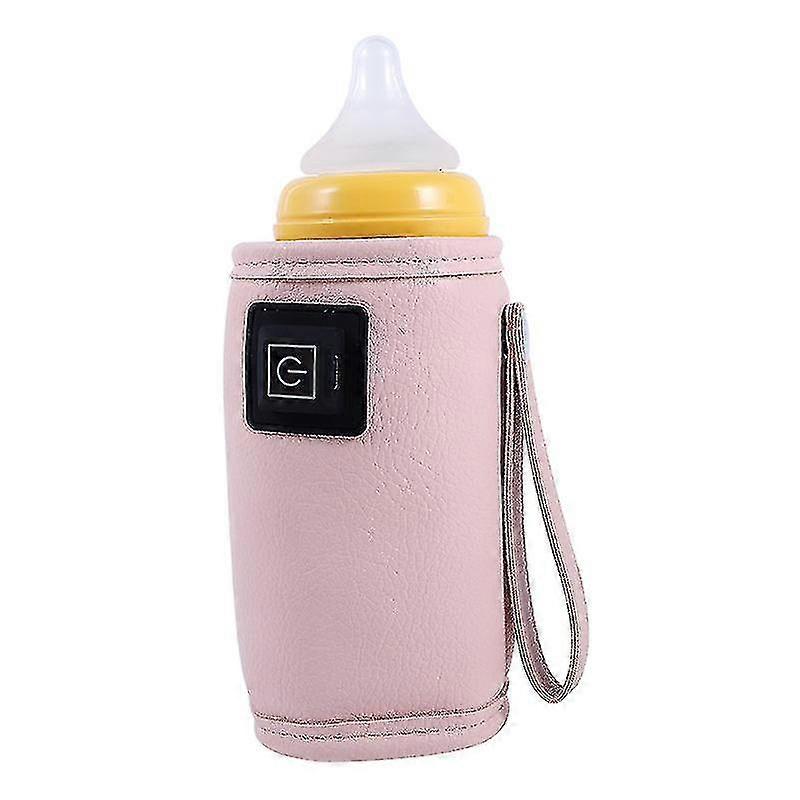 Portable USB Baby Bottle Warmer with Three Level Temperature Adjustment - Pink Leather