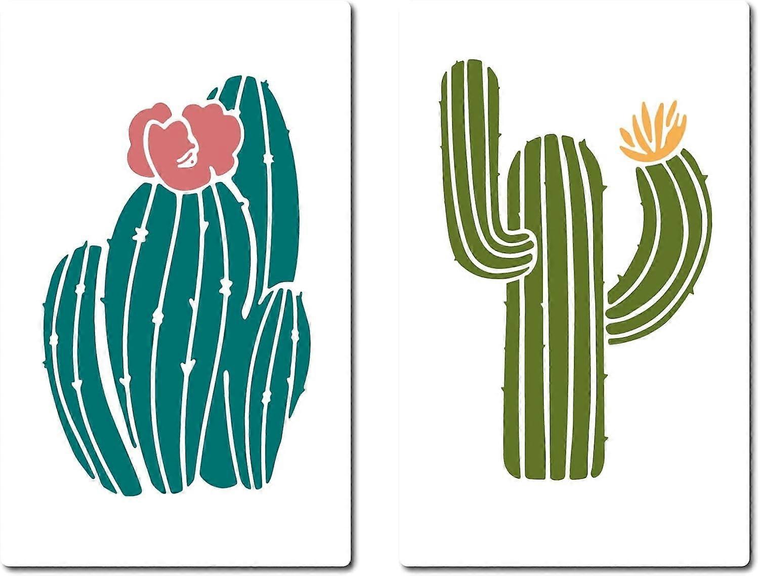 2 Styles Cactus Stencils 20 * 30cm Desert Themed Stencils Reusable Summer Cacti Stencils Sign Square Stencil for Painting On Wood Wall Scrapbooking Ca