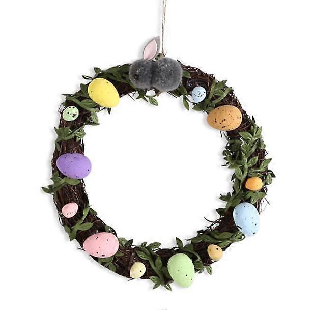 Easter Eggs Wreath with Artificial Flowers and Green Leaves for Front Door