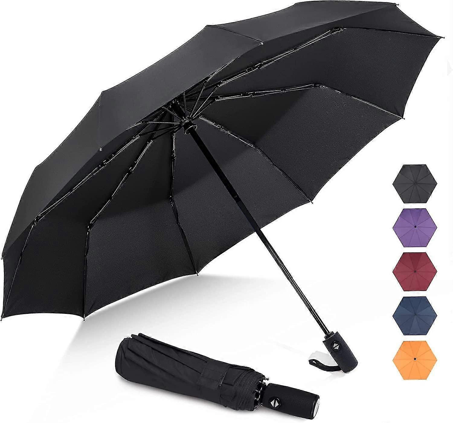 Compact Travel Umbrella Windproof - Lightweight Folding Umbrella Automatic Open Close (Black)