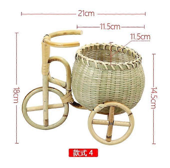 1pc Handmade Bamboo Woven Storage Basket Tricycle Shape Storage