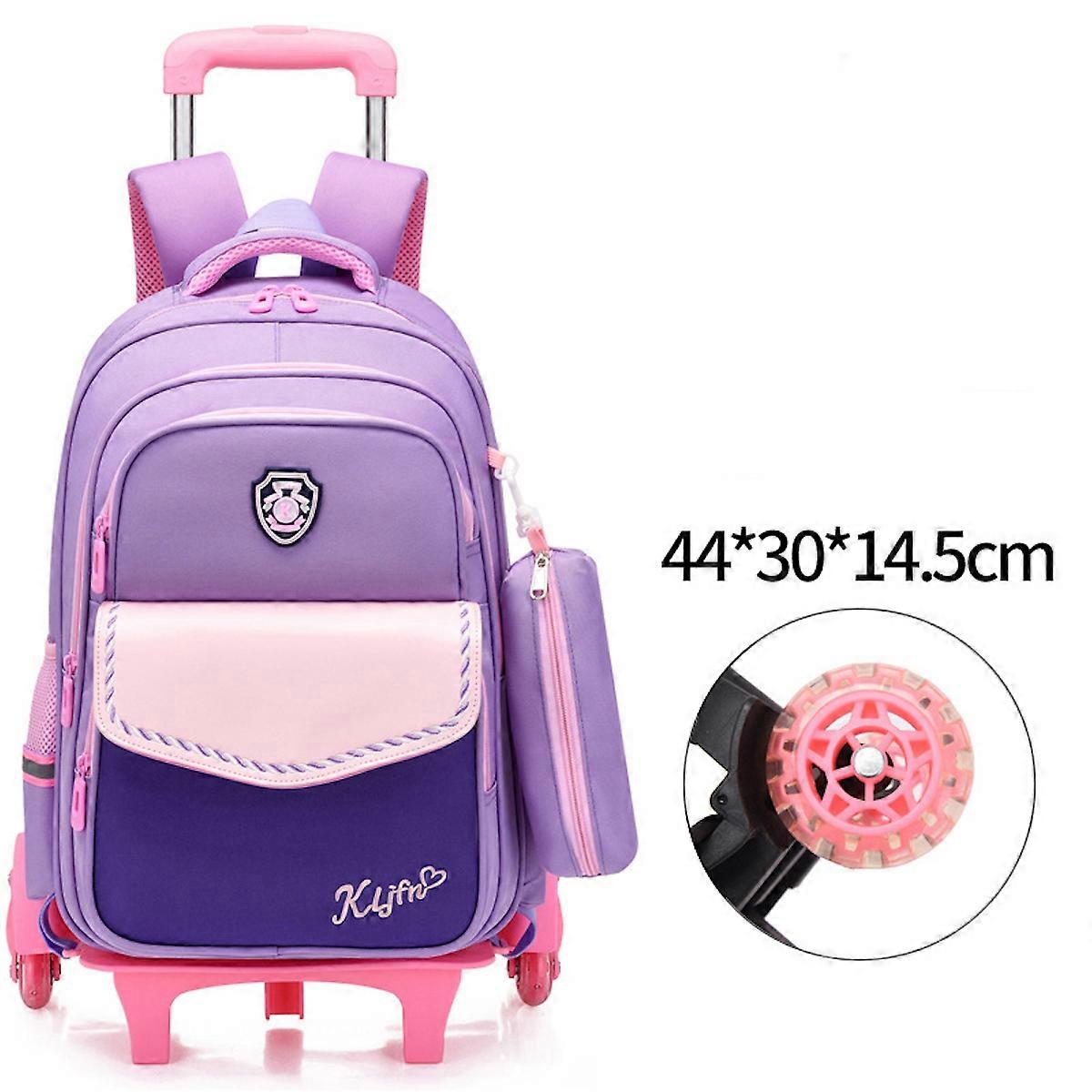 Purple Wheeled Backpack Waterproof Trolley School Bag Casual