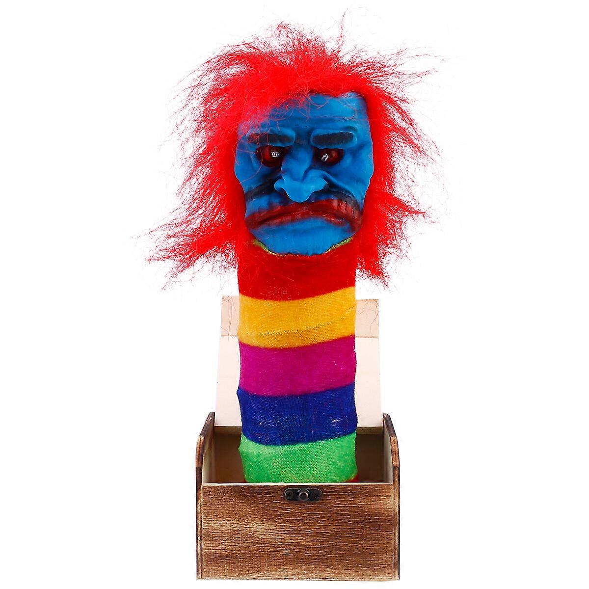 1Pc Halloween Prank Scare Box Caixa de Surpresa de Madeira Assustador Bruxa Brinquedo engraçado com som de terror e luz sem bateria (Bruxa de cabelo vermelho com cor aleatória