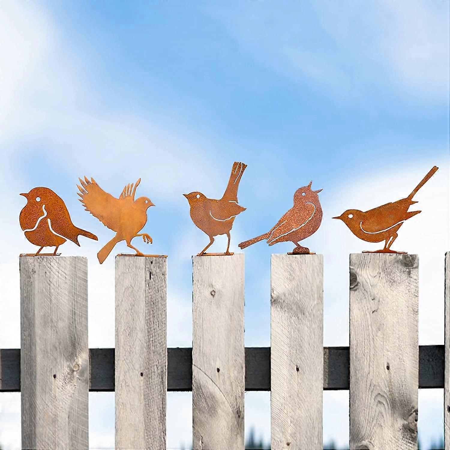 5PCS Rusty Bird Decoration Realistic Metal Bird Garden Decoration Silhouette Simulation Metal Bird Statue Home Decoration Rusty Outdoor Patio Courtyar