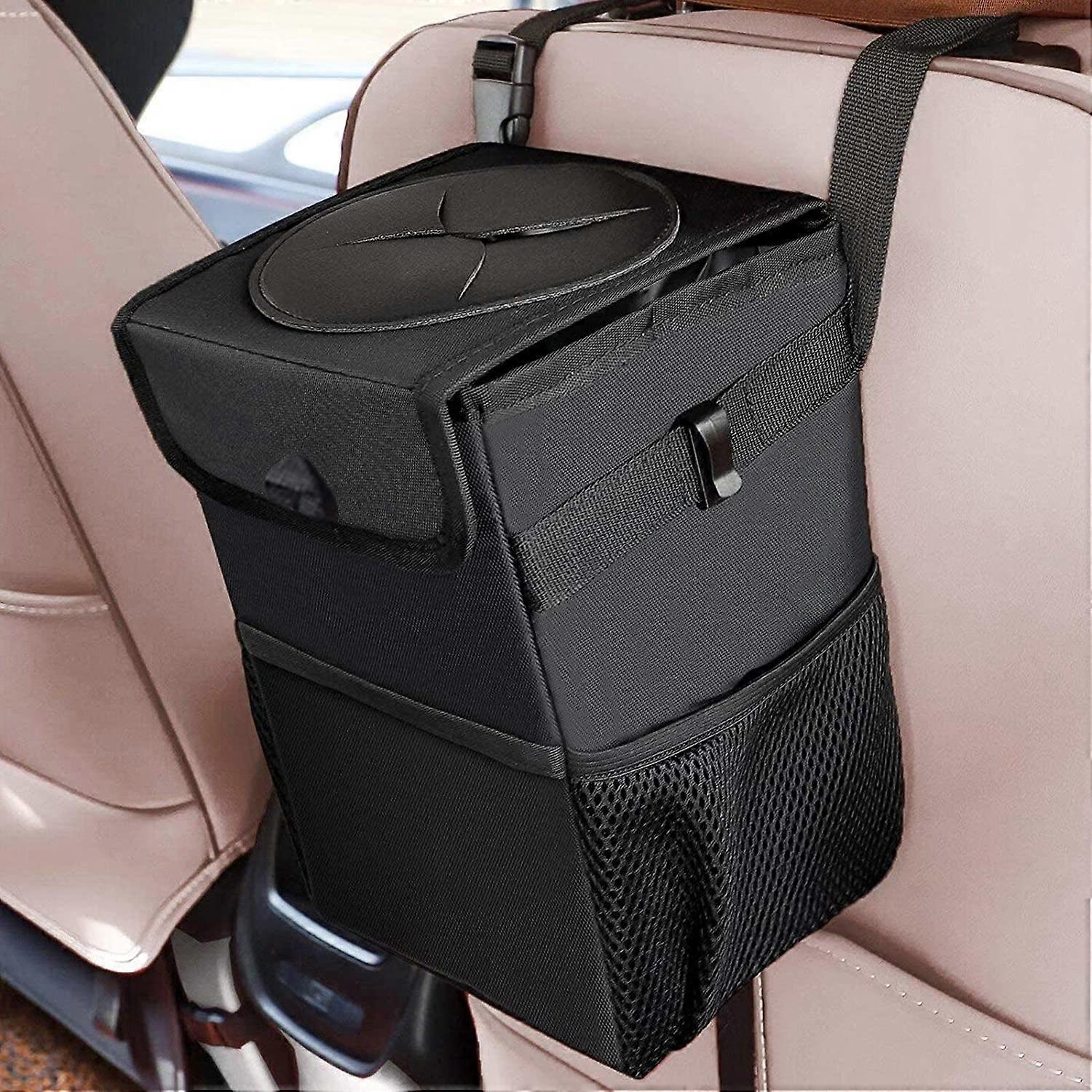 Car Bin, Car Trash Can with Lid and Storage Side Pockets, Foldable and Waterproof Car Storage Bag, Van Accessory Car Organizer Trash Bin for Car SUV T