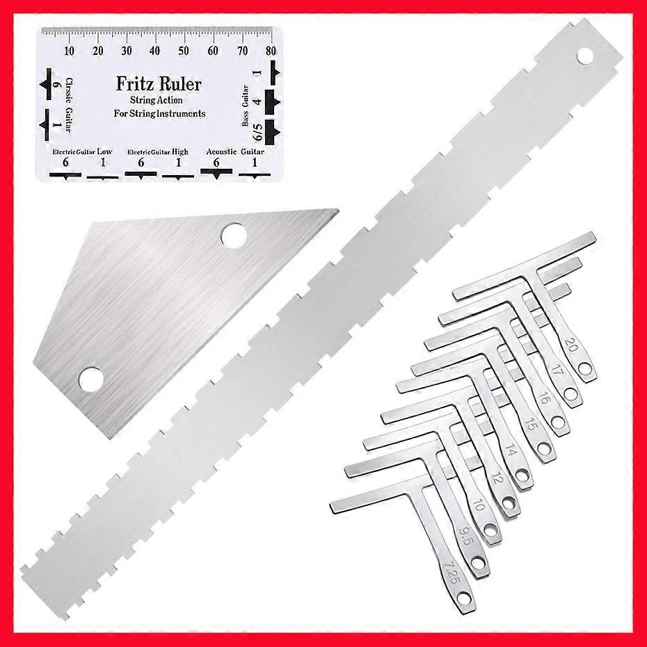 12pcs Guitar Luthier Tools Guitar Radius Gauge String Action Ruler Straight Edges Ruler Fret Rocker Set