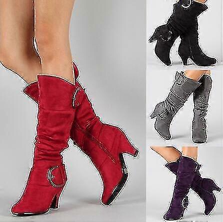 Dámské boty Semišové boty Slouchy Heel boty Mid Calf Boots Zimní spona Kitten Pata Round Toe Vintage Elegantní vycházkové boty Suede Zip