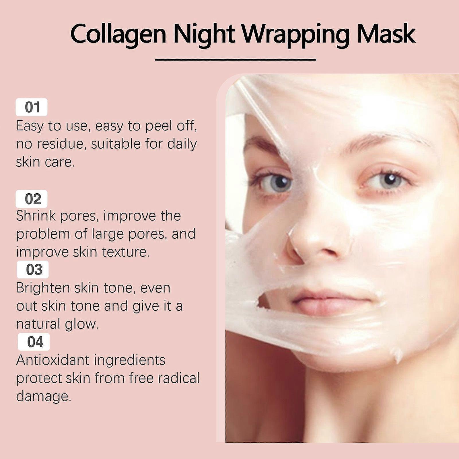 Collagen Night Wrapping Mask, Collagen Wrapping Mask, Hydrolyzed Collagen Peel Off Facial Mask, with A Mask Applicator, For All Skin Types