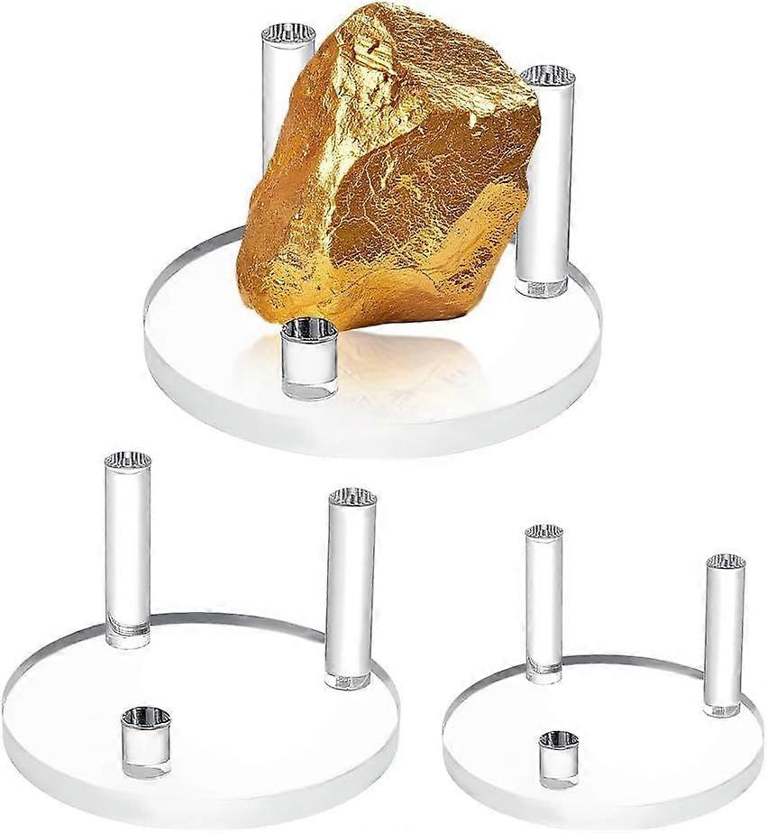 3Pcs Flat Round Rock Display Stand, 3 Sizes Acrylic Display Easel Stands for Geodes, Mineral Holder Small Collectibles Display Stands for Displaying G