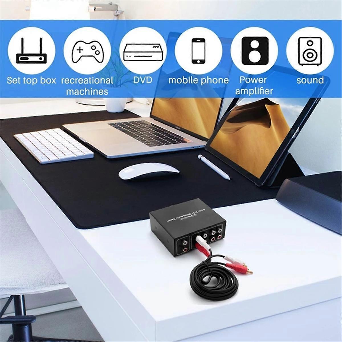 4 Way Bi-Directional for Stereo Audio Switch 1 in 4 Out or 4 in 1 Out L/R Jack Sound Channel for Au