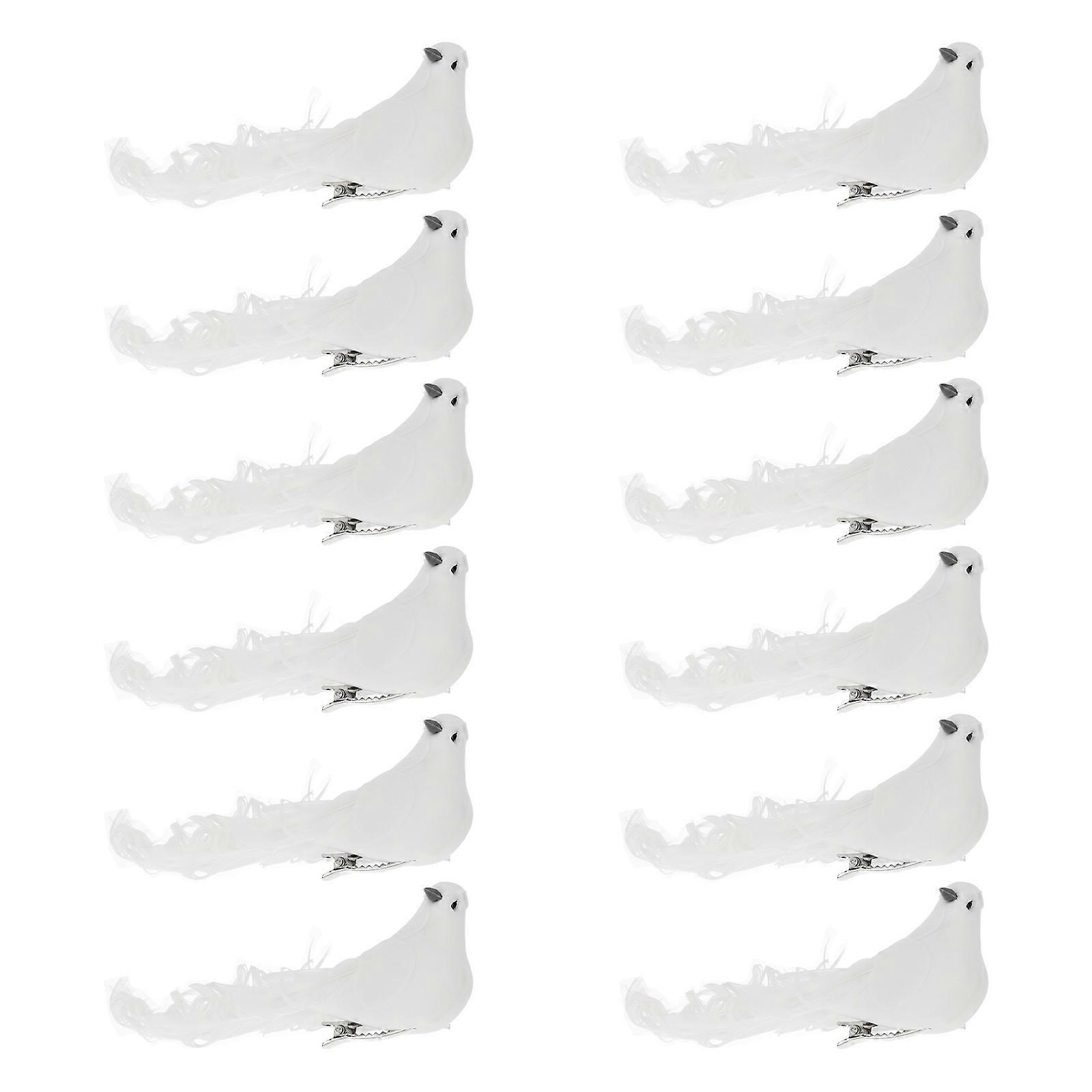 Artificial Foam White Doves with Metal Claws for Craft Projects - 12 Pack