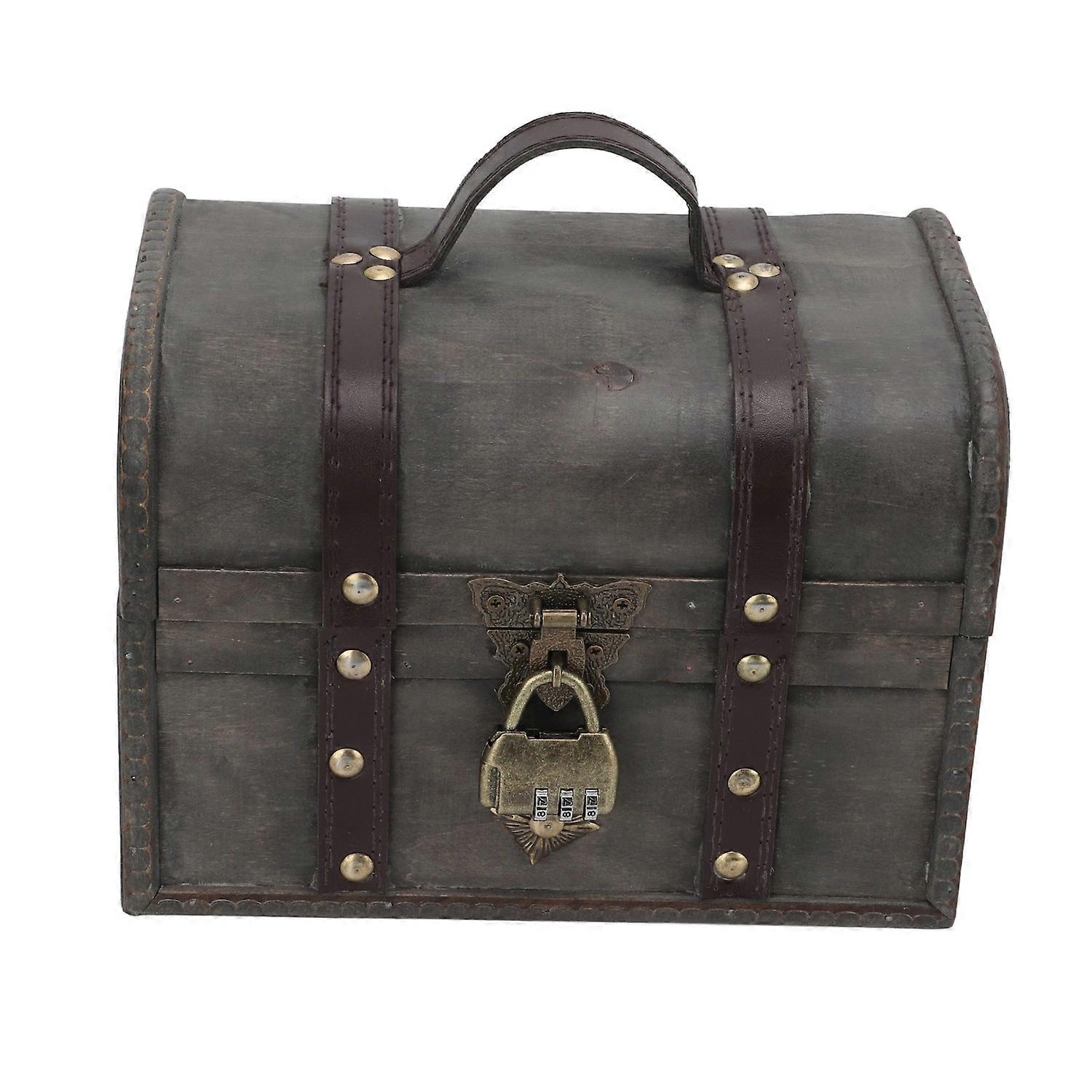 Vintage Wooden Storage Box Retro Style Old Grey Wood Storage Box with Password Lock for Desktop Deco