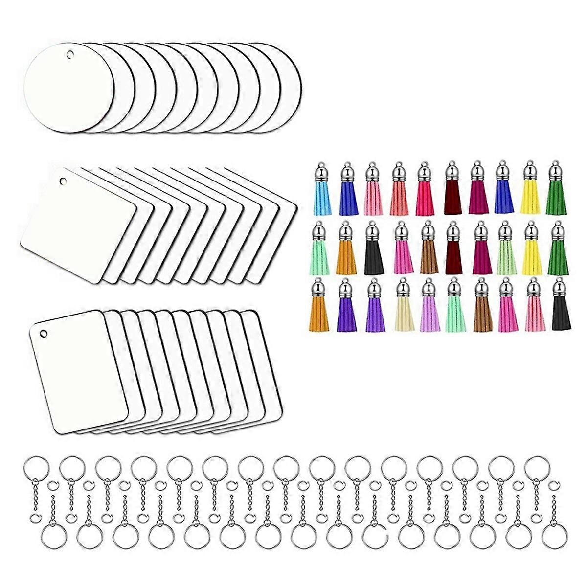 30Pcs Sublimation Blank Keychain Square Round Rectangle Heat Transfer Art Supplies DIY Keychain