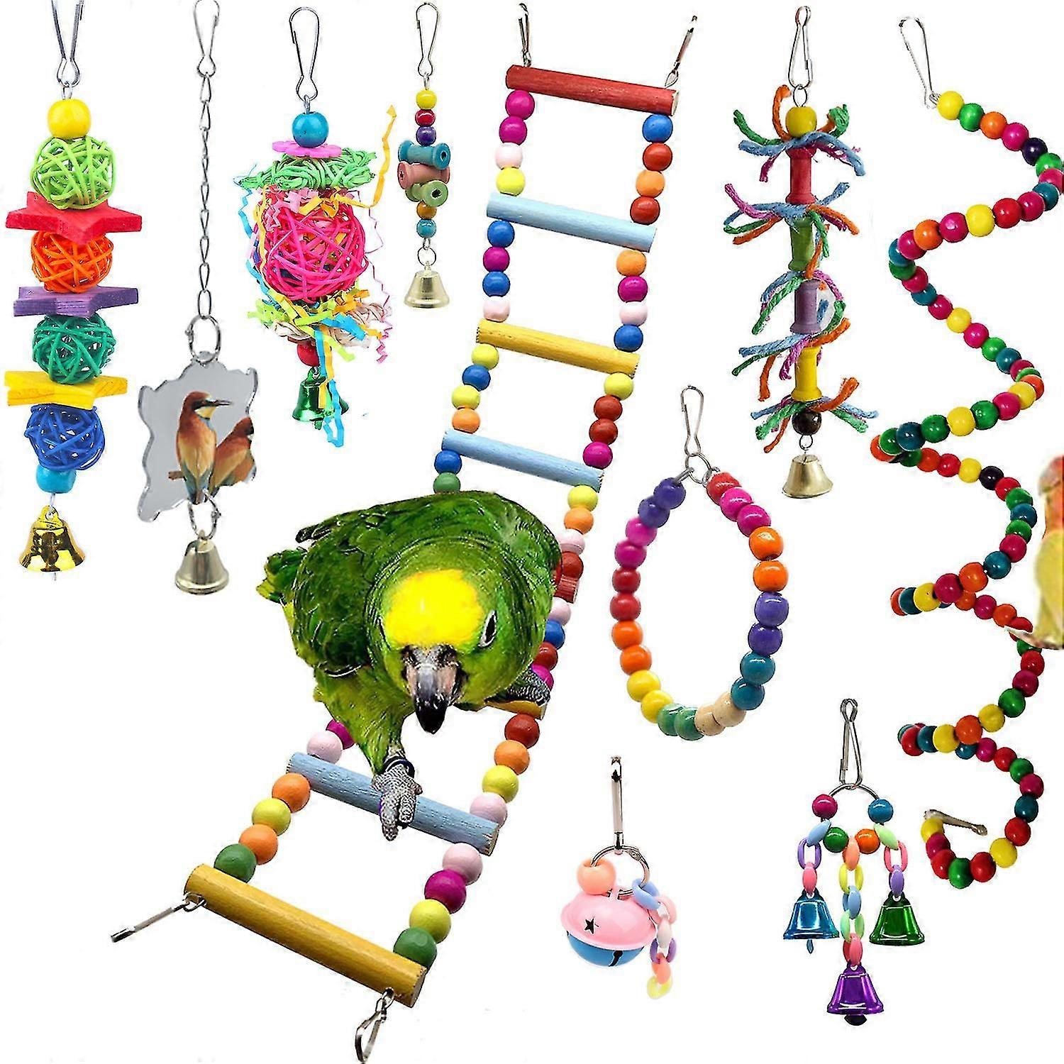 Large Bird Swing Toys, Big Parrots Chewing Natural Wood With Bells Toys Compatible With Chil