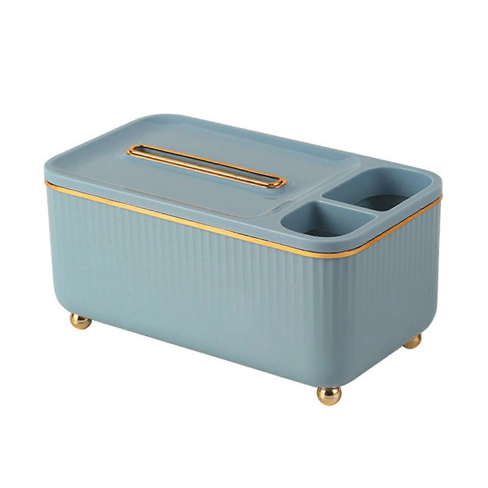 Desk Organizer Tissue Box Pencil Pen Holder Multifunction Desk Storage Box Container Rectangular Tissue Dispenser  Blue