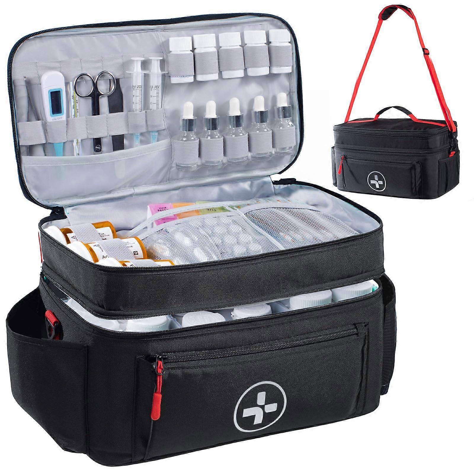 Home First Aid Medicine Storage Bag - Portable Organizer with Multiple Compartments, Durable Material, Compact Size, Red Color