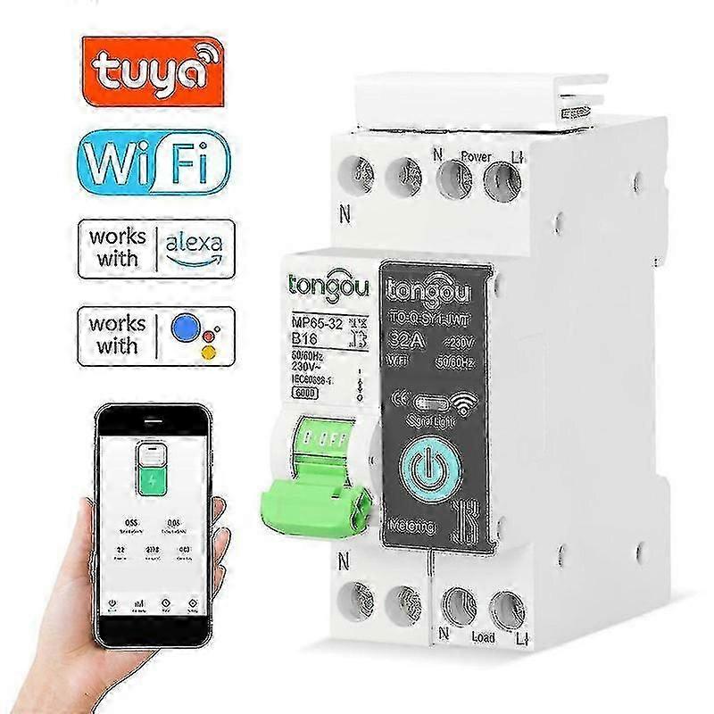 Tuya Wifi Intelligenter Leistungsschalter Drahtlose Fernbedienungen Steuerung Handy App Fernbedienungen Anzeigen Intelligente Haushaltsgeräte Timing Countdown Loop Timing