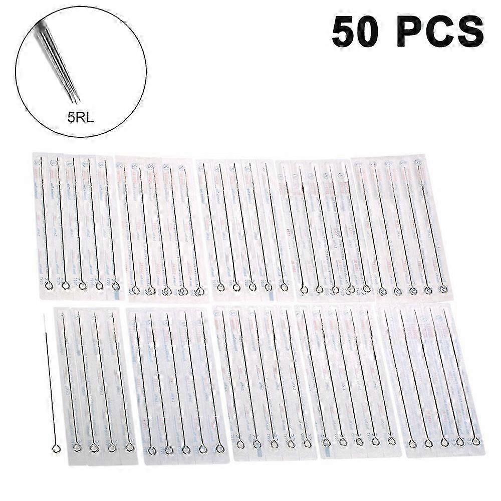 מחטי קעקוע, 50pcs מקצועי חד פעמי מעוקר 5RL / 7RL / 9RL עגול גודל מחטי קעקוע