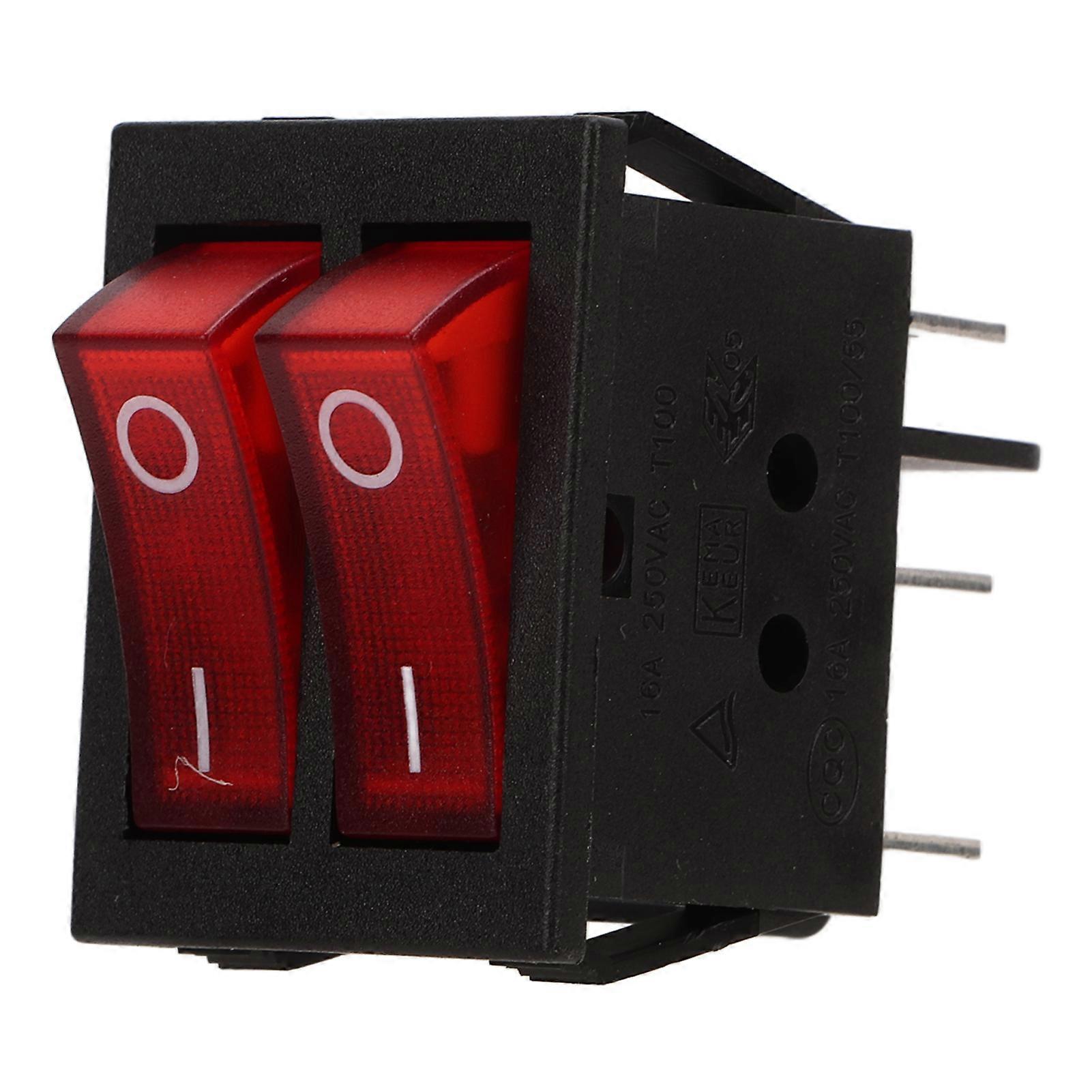 16A 125/250VAC Double Control Rocker Switch Panel Red LED Light Boat ON Off Toggle Switch for Vehicles Home Appliances